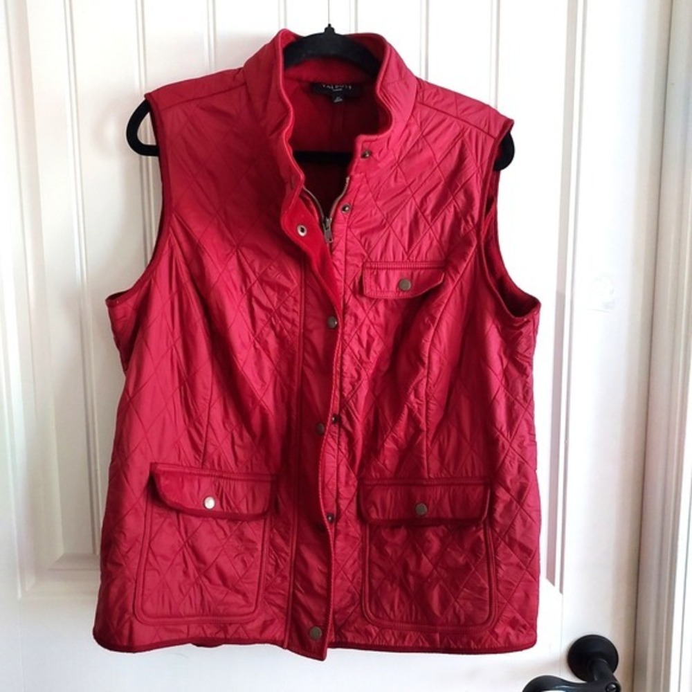 Talbots Quilted Puffer Vest Women 1X Red Fleece Lined Zip Snap Front Plus Size - Picture 2 of 7
